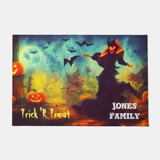 ハロウィーン怖いカボチャのモンステとこうもりのdoormat ドアマット (正面)