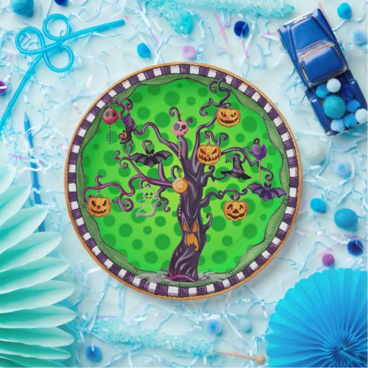 ハロウィーン怖いカボチャの木 ペーパープレート (パーティー)