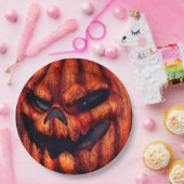 ハロウィーン怖いカボチャ顔 ペーパープレート (パーティー)