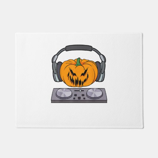 ハロウィーン怖いカボチャDJ音楽ターンテーブルメンズ ドアマット (正面)