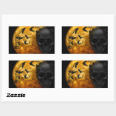 ハロウィーン怖いシーン12 BLKスカル&こうもり 長方形シール (シート)