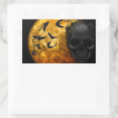 ハロウィーン怖いシーン12 BLKスカル&こうもり 長方形シール (バッグ)