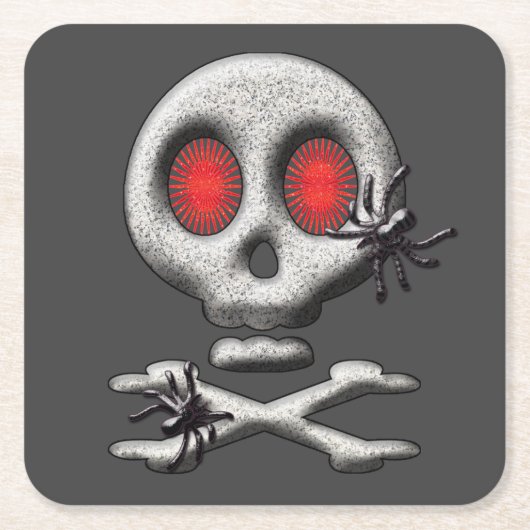 ハロウィーン怖いスカルクモ スクエアペーパーコースター (正面)