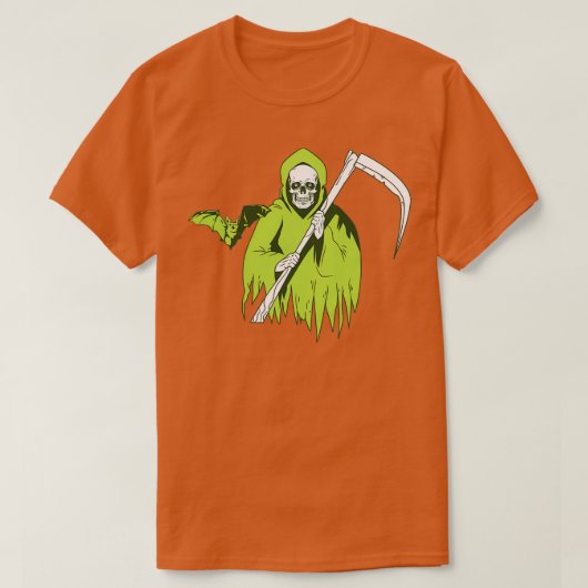 ハロウィーン怖いスカル幽霊とこうもり Tシャツ (デザイン正面)