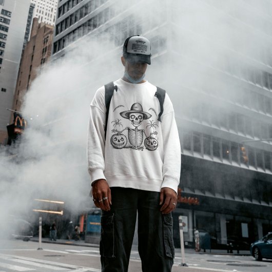 ハロウィーン怖いスケルトンと不気味カボチャ スウェットシャツ