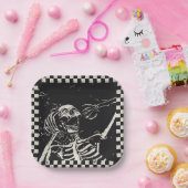 ハロウィーン怖いスケルトン白黒市松模様に ペーパープレート (パーティー)