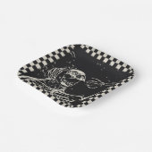ハロウィーン怖いスケルトン白黒市松模様に ペーパープレート (傾斜あり)