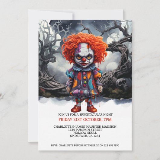 ハロウィーン怖いピエロイン・ウッズ 招待状 (正面)