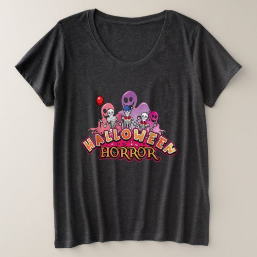 ハロウィーン怖いピエロホラー プラスサイズTシャツ (デザイン正面)