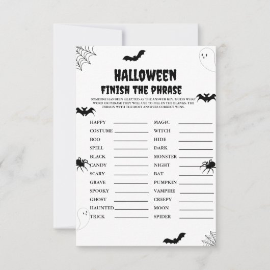 ハロウィーン怖いフレーズを終了パーティーゲームカード 招待状 (正面)