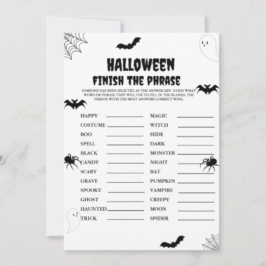 ハロウィーン怖いフレーズを終了パーティーゲームカード 案内状 (正面)