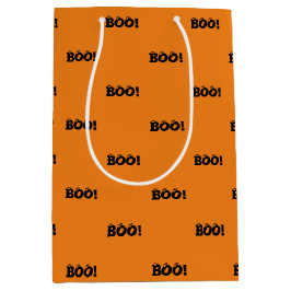 ハロウィーン怖いブー！目玉ブラックオレンジパターン ミディアムペーパーバッグ