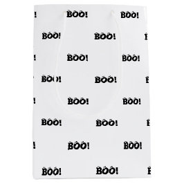 ハロウィーン怖いブー！目玉白黒パターン ミディアムペーパーバッグ