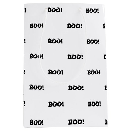 ハロウィーン怖いブー!目玉白黒パターン ミディアムペーパーバッグ (正面)