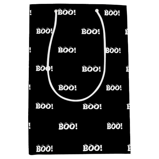 ハロウィーン怖いブー！目玉白黒パターン ミディアムペーパーバッグ (正面)