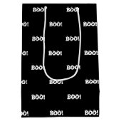 ハロウィーン怖いブー！目玉白黒パターン ミディアムペーパーバッグ (裏面)