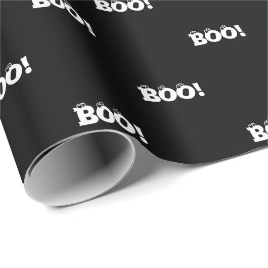 ハロウィーン怖いブー！目玉白黒パターン ラッピングペーパー (ロールコーナー)