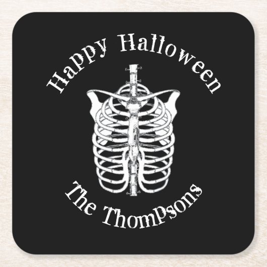 ハロウィーン怖い不気味不気味なスケルトン スクエアペーパーコースター (正面)