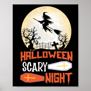 ハロウィーン怖い夜の不気味な魔女 ポスター