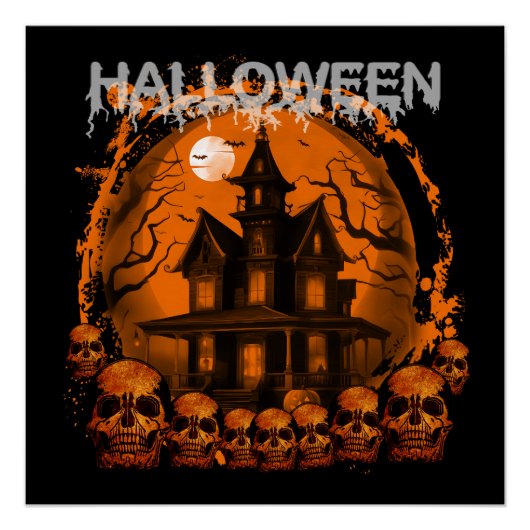 ハロウィーン怖い幽霊のよく出るハウススカル ポスター (正面)
