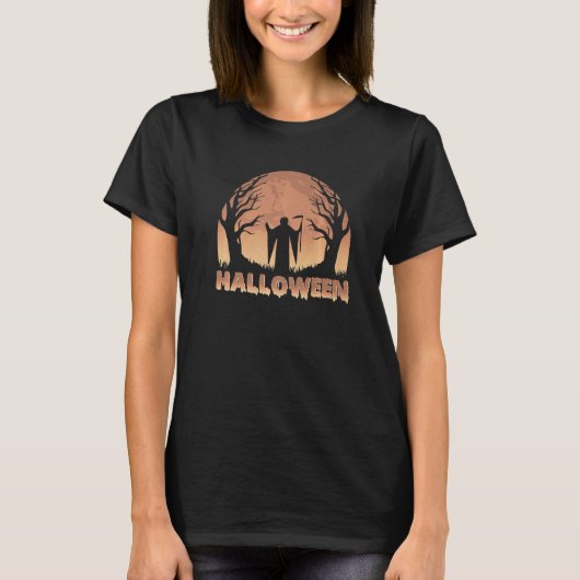 ハロウィーン怖い月明かりの死神ゴシッ不気味ク Tシャツ (正面)