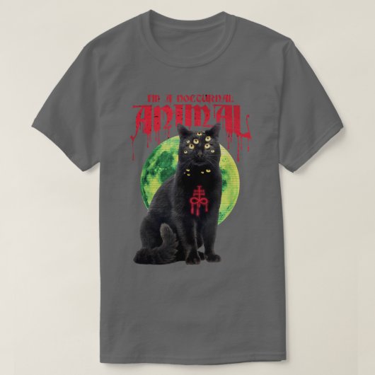 ハロウィーン怖い猫ホラーハロウィンムーンナイト Tシャツ (デザイン正面)
