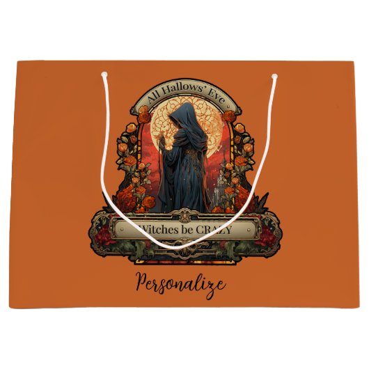 ハロウィーン怖い魔女おもしろい引用文パーソナライズされた ラージペーパーバッグ (正面)