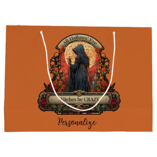 ハロウィーン怖い魔女おもしろい引用文パーソナライズされた ラージペーパーバッグ (裏面)