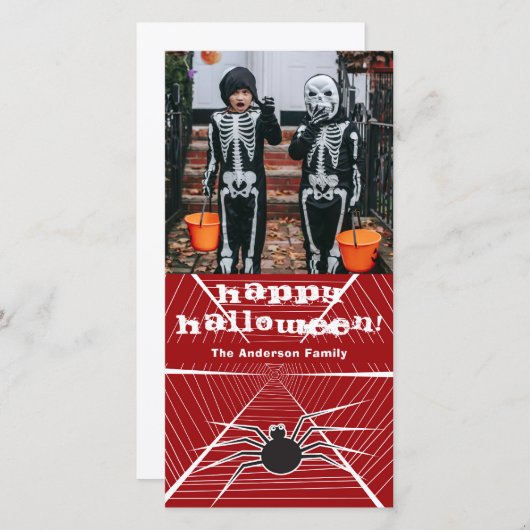 ハロウィーン怖い黒いクモとくもの巣キッドの写真 シーズンカード (正面/裏面)