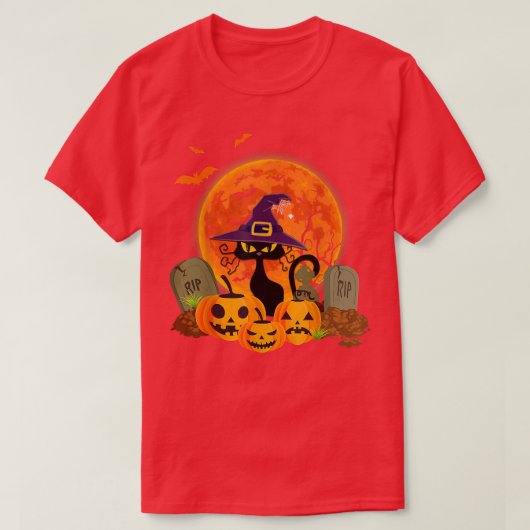 ハロウィーン怖い黒猫おかしなハロウィーンの衣装 Tシャツ (デザイン正面)