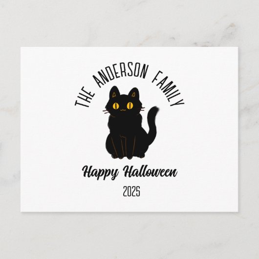 ハロウィーン怖い黒猫パーソナライズされた名 シーズンポストカード (正面)