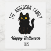 ハロウィーン怖い黒猫パーソナライズされた名 ワインラベル (シングルラベル)