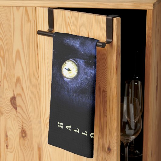 ハロウィーン怖い黒猫ホラーダークナイト キッチンタオル (三つ折り)