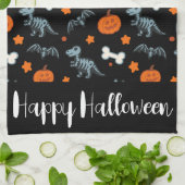 ハロウィーン恐竜のスケルトンこうもり&カボチャ キッチンタオル (折り畳み)