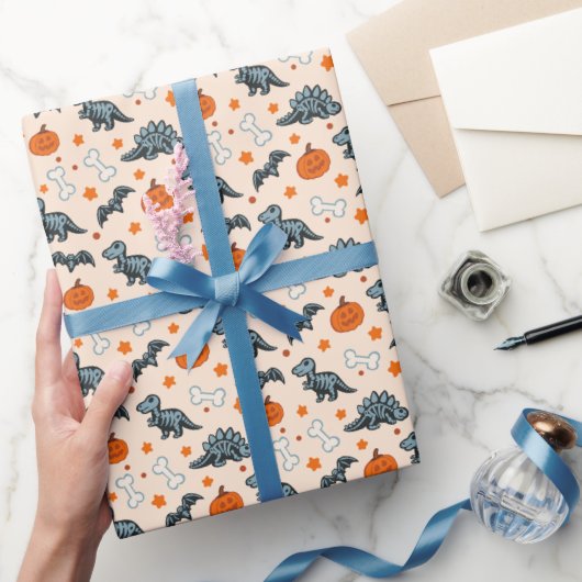ハロウィーン恐竜の骨格カボチャ&こうもり ラッピングペーパー (ギフト)