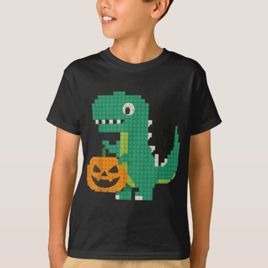 ハロウィーン恐竜カボチャのマスタービルダーブロックBr Tシャツ (正面)
