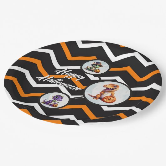 ハロウィーン恐竜ディノマシュパーティー ペーパープレート (アングル)