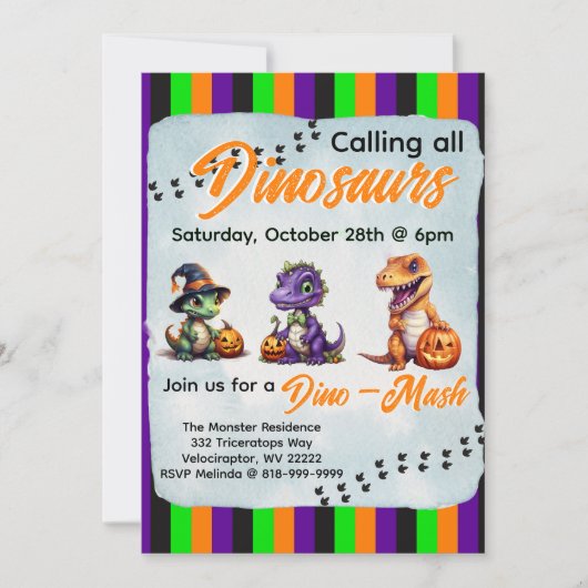 ハロウィーン恐竜ディノマシュパーティー 招待状 (正面)