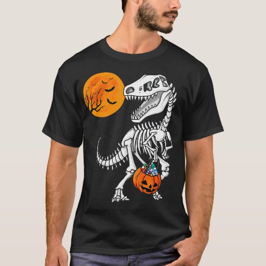 ハロウィーン恐竜tレックス骨格恐怖少年 tシャツ (正面)