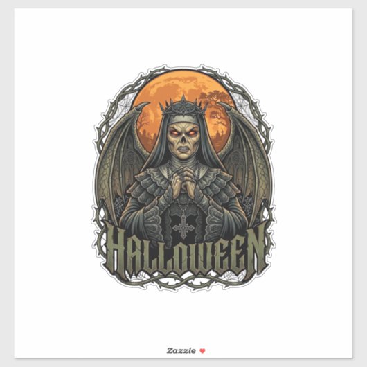 ハロウィーン悪魔修道女クラウン翼オレンジ月_1 シール (シート)