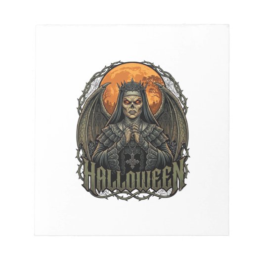 ハロウィーン悪魔修道女クラウン翼オレンジ月_1 ノートパッド (正面)