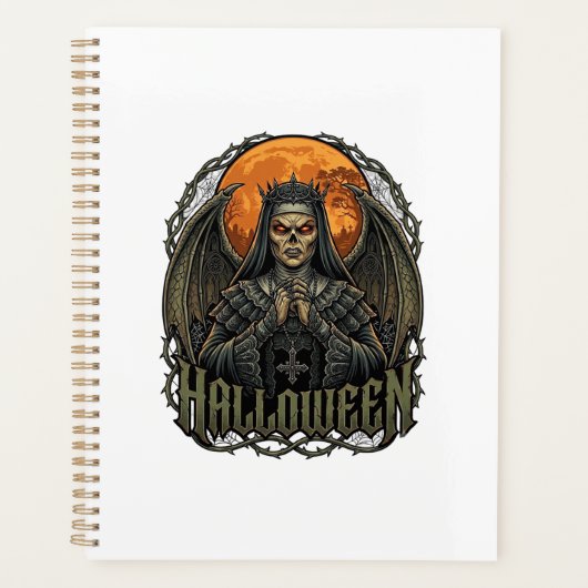 ハロウィーン悪魔修道女クラウン翼オレンジ月_1 プランナー手帳 (正面)