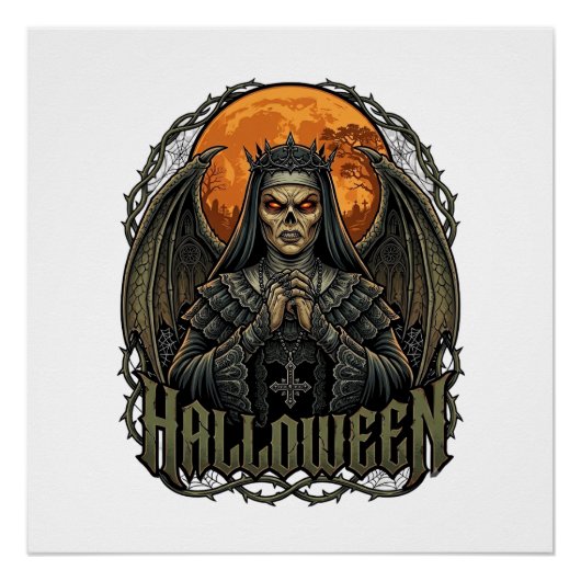 ハロウィーン悪魔修道女クラウン翼オレンジ月_1 ポスター (正面)