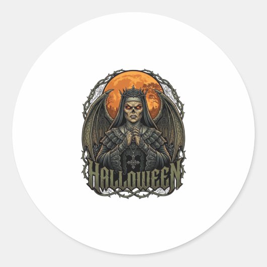 ハロウィーン悪魔修道女クラウン翼オレンジ月_1 ラウンドシール (正面)