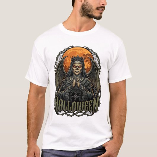 ハロウィーン悪魔修道女クラウン翼オレンジ月_1 Tシャツ (正面)