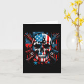 ハロウィーン愛国的な骨格系アメリカ国旗4日 カード (黄色い花)