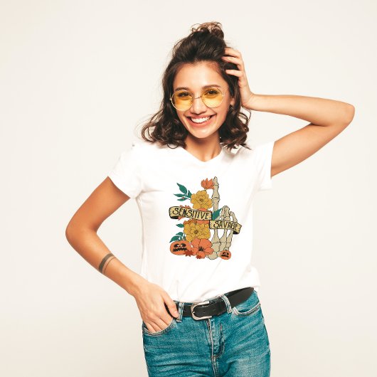 ハロウィーン感受性野蛮スケルトン中指 Tシャツ