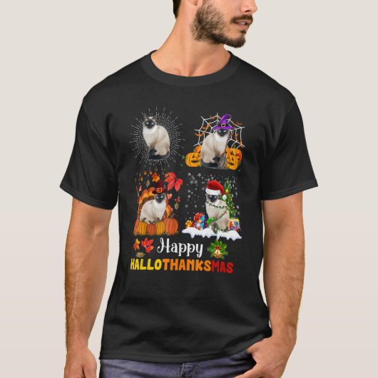 ハロウィーン感謝祭クリスマスシャム猫ハロ Tシャツ (正面)