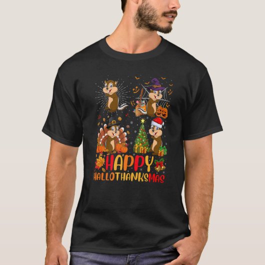 ハロウィーン感謝祭クリスマスチップムンクハロタ Tシャツ (正面)