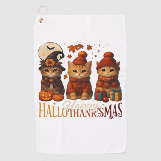 ハロウィーン感謝祭クリスマスハッピーハロサンキュー ゴルフタオル (正面)